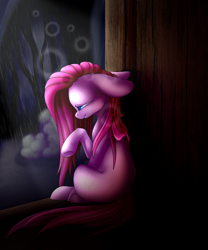 Size: 2000x2400 | Tagged: safe, artist:immagoddampony, pinkie pie, earth pony, pony, floppy ears, pinkamena diane pie, rain, sad, solo