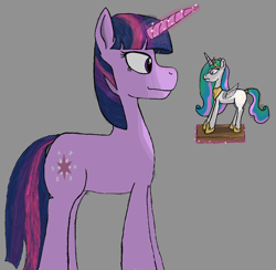 Size: 1728x1688 | Tagged: safe, artist:hater3d, princess celestia, twilight sparkle, alicorn, pony, magic, simple background, toy