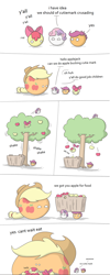 Size: 768x1920 | Tagged: safe, artist:switchy, apple bloom, applejack, scootaloo, sweetie belle, earth pony, pony, apple, apple tree, comic, cutie mark crusaders, polandball, simple background, that pony sure does love apples, this will end in tears and/or death, tree, white background, y'all