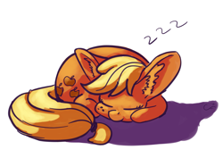 Size: 3507x2480 | Tagged: safe, artist:aemantaslim, applejack, earth pony, pony, ear fluff, eyes closed, female, hatless, missing accessory, prone, sleeping, snoring, solo, zzz