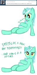 Size: 500x1000 | Tagged: safe, artist:cheshiresdesires, lyra heartstrings, pony, unicorn, ask, ask lyra, comic, dialogue, grooming, licking, simple background, solo, tongue out, tumblr, white background