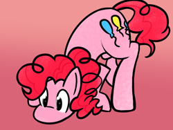 Size: 4000x3000 | Tagged: safe, artist:brsajo, pinkie pie, earth pony, pony, behaving like a dog, cute, diapinkes, face down ass up, pink background, puppy pie, simple background, sniffing, solo