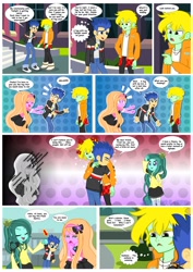 Size: 1600x2263 | Tagged: safe, artist:jucamovi1992, flash sentry, oc, oc:aglaope, oc:radne, oc:speed wave, equestria girls, comic, context is for the weak