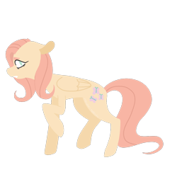 Size: 900x900 | Tagged: safe, artist:merulae-aspectu, fluttershy, pegasus, pony, female, floppy ears, folded wings, looking at you, looking sideways, mare, profile, raised hoof, simple background, solo, standing, transparent background, wings