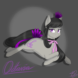 Size: 1024x1024 | Tagged: safe, artist:renniksarts, octavia melody, earth pony, pony, choker, collar, female, looking at you, lying, mare, prone, ribbon, solo