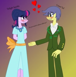 Size: 890x897 | Tagged: safe, artist:lovesdrawing721, derpibooru import, comet tail, twilight sparkle, equestria girls, clothes, cometlight, dress, equestria girls-ified, female, gala dress, humanized, male, shipping, straight