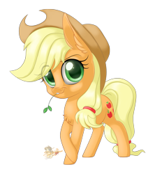 Size: 710x800 | Tagged: safe, artist:unisoleil, applejack, earth pony, pony, chibi, simple background, solo, transparent background