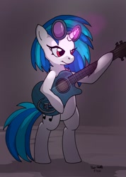 Size: 910x1280 | Tagged: safe, artist:thekitfox, dj pon-3, vinyl scratch, pony, bipedal, cadillac, guitar, solo