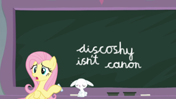 Size: 1600x900 | Tagged: safe, edit, edited screencap, screencap, angel bunny, fluttershy, pegasus, pony, rabbit, school daze, chalk, chalkboard, exploitable meme, flutter art, meme, op has a point, truth