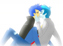Size: 1600x1163 | Tagged: safe, artist:supermaxx92, flash sentry, thunderbass, human, equestria girls, couple, gay, kissing, love, male, rocker, shipping, simple background, thunderflash, white background