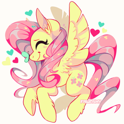 Size: 1661x1664 | Tagged: safe, artist:fawnshy, fluttershy, butterfly, pegasus, pony, butterfly on nose, cute, ear fluff, eyes closed, female, heart, heart hoof, insect on nose, leg fluff, mare, profile, shyabetes, simple background, smiling, solo, spread wings, white background, wing fluff, wings