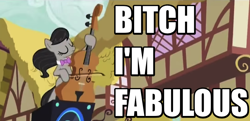 Size: 740x358 | Tagged: safe, screencap, octavia melody, earth pony, pony, slice of life (episode), 100th episode, bass cannon, bitch i'm fabulous, cello, image macro, meme, musical instrument, solo, vulgar