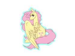 Size: 1024x768 | Tagged: safe, artist:doodlepaintdraws, fluttershy, pegasus, pony, simple background, sitting, solo, white background