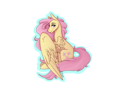 Size: 1024x768 | Tagged: safe, artist:doodlepaintdraws, fluttershy, pegasus, pony, simple background, sitting, solo, white background