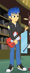 Size: 294x709 | Tagged: safe, screencap, flash sentry, best trends forever, best trends forever: pinkie pie, better together, equestria girls, choose pinkie pie, clothes, converse, electric guitar, guitar, jacket, male, musical instrument, pants, shoes, sneakers, solo