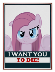 Size: 762x996 | Tagged: safe, artist:slb94, pinkie pie, earth pony, pony, death threat, duckery in the comments, hate, hatred, looking at you, pinkamena diane pie, poster, propaganda