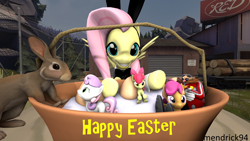 Size: 3840x2160 | Tagged: safe, artist:mendrick94, apple bloom, fluttershy, scootaloo, sweetie belle, pegasus, pony, rabbit, 3d, bunny suit, clothes, crossover, cutie mark crusaders, doctor eggman, easter, egg, holiday, sonic the hedgehog, sonic the hedgehog (series), source filmmaker