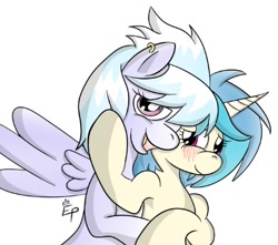 Size: 454x402 | Tagged: safe, artist:askoctaviasstalker, cloudchaser, dj pon-3, vinyl scratch, pony, unicorn, blushing, crack shipping, vinylchaser