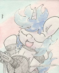 Size: 684x843 | Tagged: safe, artist:slightlyshade, dj pon-3, vinyl scratch, pony, unicorn, chest fluff, eyes closed, microphone, open mouth, solo, traditional art