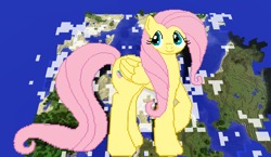 Size: 1440x838 | Tagged: safe, artist:catawump, artist:theunknown644, fluttershy, pegasus, pony, 3d, crossover, game screencap, minecraft, minecraft pixel art, pixel art, raised hoof, solo