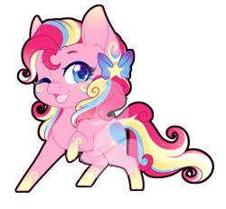 Size: 909x840 | Tagged: safe, artist:fuyusfox, pinkie pie, earth pony, pony, chibi, female, looking at you, mare, one eye closed, rainbow power, simple background, solo, transparent background, wink