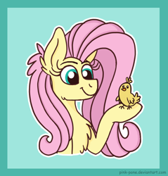 Size: 500x523 | Tagged: safe, artist:pink-pone, fluttershy, bird, pegasus, pony, bust, chick, portrait, solo