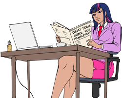 Size: 9404x7579 | Tagged: safe, artist:edcom02, derpibooru import, twilight sparkle, human, absurd resolution, clothes, computer, crossover, cup, daily bugle, desk, humanized, laptop computer, legs, newspaper, pencil, reading, skirt, spider-man, spiders and magic: rise of spider-mane