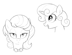 Size: 1200x925 | Tagged: safe, artist:kas92, octavia melody, sweetie belle, earth pony, pony, cheek fluff, fluffy, lineart, monochrome