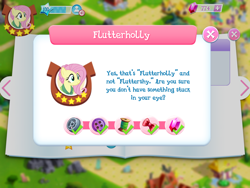 Size: 2048x1536 | Tagged: safe, flutterholly, fluttershy, pegasus, pony, game, game screencap, gameloft