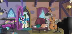 Size: 1264x595 | Tagged: safe, screencap, dj pon-3, octavia melody, vinyl scratch, earth pony, pony, slice of life (episode), vinyl and octavia's home