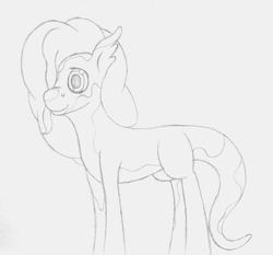 Size: 1132x1056 | Tagged: safe, artist:parallel black, pinkie pie, alp-luachra, original species, alp-luachrified, monochrome, sketch, solo, species swap