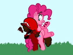 Size: 1024x768 | Tagged: safe, artist:zer0cute, pinkie pie, pony, angry, crossover, crossover shipping, female, male, mario, mariopie, ponified, shipping, straight, super mario bros.