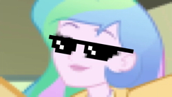 Size: 1920x1080 | Tagged: safe, screencap, princess celestia, principal celestia, better together, do it for the ponygram!, equestria girls, female, meme, solo, sunglasses, thug life