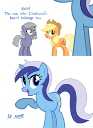 Size: 771x1057 | Tagged: safe, applejack, limestone pie, minuette, earth pony, pony, a challenger appears, female, lesbian, limette, shipping, shipping denied, simple background