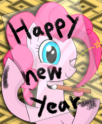 Size: 1313x1590 | Tagged: safe, artist:rdash2116108, derpibooru exclusive, pinkie pie, earth pony, pony, cute, diapinkes, hair, happy new year, holiday, one eye closed, solo, wink