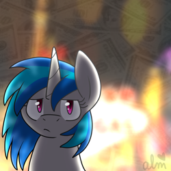 Size: 1200x1200 | Tagged: safe, artist:woogiegirl, dj pon-3, vinyl scratch, pony, unicorn, money, solo