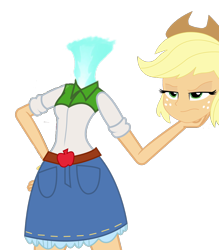 Size: 1024x1168 | Tagged: safe, edit, applejack, dullahan, equestria girls, clothes, cowboy hat, denim skirt, hat, headless, simple background, skirt, solo, stetson, transparent background, wat