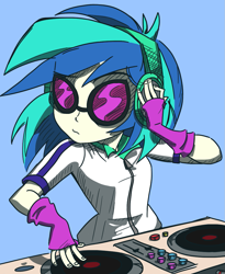 Size: 901x1100 | Tagged: safe, artist:lunchie, artist:varemia, dj pon-3, vinyl scratch, equestria girls, rainbow rocks, colored, solo, trace, turntable