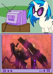 Size: 566x791 | Tagged: safe, dj pon-3, vinyl scratch, pony, unicorn, exploitable meme, meme, obligatory pony, resonance blaster, soundscratch, soundwave, transformers, transformers prime, tv meme