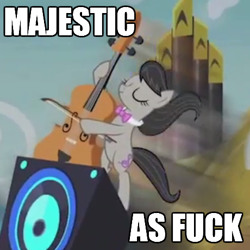 Size: 460x460 | Tagged: safe, screencap, octavia melody, earth pony, pony, slice of life (episode), cello, image macro, majestic as fuck, meme, musical instrument, solo, speakers, vinyl and octavia's home, vulgar, wubcart