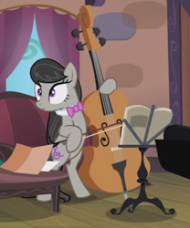 Size: 600x720 | Tagged: safe, screencap, octavia melody, earth pony, pony, slice of life (episode), bipedal, cello, musical instrument, reaction image, sheet music, solo, vinyl and octavia's home