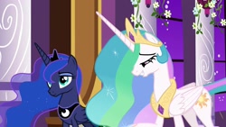 Size: 1920x1080 | Tagged: safe, screencap, princess celestia, princess luna, alicorn, pony, the summer sun setback, lidded eyes