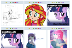 Size: 960x640 | Tagged: safe, derpibooru import, maud pie, pinkie pie, spike, sunset shimmer, twilight sparkle, equestria girls, derpibooru, exploitable meme, female, incest, juxtaposition, juxtaposition win, lesbian, meme, meta, pinkiemaud, shipping