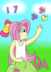 Size: 2480x3508 | Tagged: safe, artist:syncedsart, fluttershy, equestria girls, birthday, clothes, deviantart, digital art, paint tool sai, skirt, solo