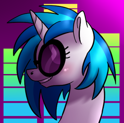 Size: 388x387 | Tagged: safe, artist:lexieskye, dj pon-3, vinyl scratch, pony, unicorn, grin, solo