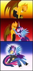 Size: 1384x3002 | Tagged: safe, artist:bbbhuey, flash sentry, twilight sparkle, demon, equestria girls, clothes, comic, converse, corrupted, crying, crystal wings, demon flash sentry, duo, evil, feels, female, flashlight, glare, injured, male, sad, shipping, shoes, smiling, smirk, sneakers, solo, straight, vector