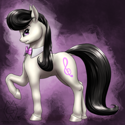 Size: 2000x2000 | Tagged: safe, artist:mykegreywolf, octavia melody, earth pony, pony, black mane, female, gray coat, mare, raised hoof, solo