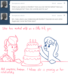 Size: 1156x1280 | Tagged: safe, artist:cythocalypse, bon bon, cup cake, sweetie drops, ask mrs cake, cake, tumblr