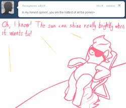 Size: 1276x1102 | Tagged: safe, artist:cythocalypse, cup cake, ask mrs cake, chair, sitting, solo, sunglasses, tumblr