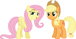 Size: 14287x7407 | Tagged: safe, artist:chrzanek97, applejack, fluttershy, earth pony, pegasus, pony, viva las pegasus, absurd resolution, raised eyebrow, raised hoof, simple background, transparent background, vector, wide eyes